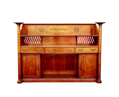 Y GEORGE WASHINGTON JACK (1855-1931) FOR MORRIS &amp; CO. ARTS &amp; CRAFTS INLAID MAHOGANY SIDEBOARD,rosewood, fruitwood and