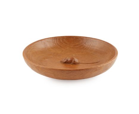 ROBERT 'MOUSEMAN' THOMPSON (1876-1955) LARGE OAK BOWL, 1970S-80Sof shallow circular form, the centre with a carved mouse sign