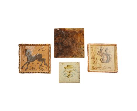 § BERNARD LEACH (1887-1979) ST IVES POTTERY STONEWARE TILE, MID 20TH CENTURYpainted initials and St. Ives mark, impressed St 