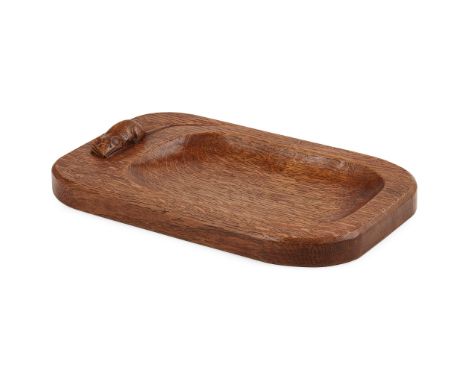 ROBERT 'MOUSEMAN' THOMPSON (1876-1955) LARGE OAK TRINKET TRAY, 1980Sof rectangular form with dished centre, with carved mouse