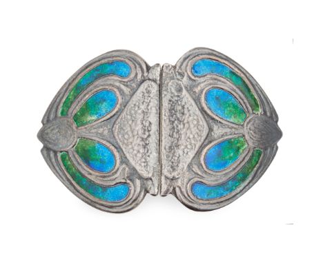 LIBERTY &amp; CO., LONDON ARTS &amp; CRAFTS SILVER AND ENAMEL BELT BUCKLE, 1902formed of two sections, each cast with stylise