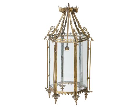 ENGLISH SCHOOL, MANNER OF A.W.N. PUGIN GOTHIC REVIVAL HALL LANTERN, CIRCA 1880of hexagonal section, with leaf floret frieze a