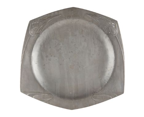 JOSEPH MARIA OLBRICH (1867-1908) FOR EDUARD HUECK, LÜDENSCHEID PEWTER HEXAGONAL PLATE, CIRCA 1902embellished small stylised m