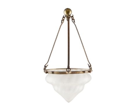 W.A.S. BENSON (1854-1924) AND JAMES POWELL &amp; SONS BRASS AND GLASS PENDANT LIGHT, CIRCA 1890the moulded and frosted glass 