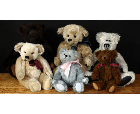 Artist made teddy bears, comprising a Bow Bears teddy bear, by Joan Harvey, 40cm high; Ruben Bears teddy bear, 50cm high; oth