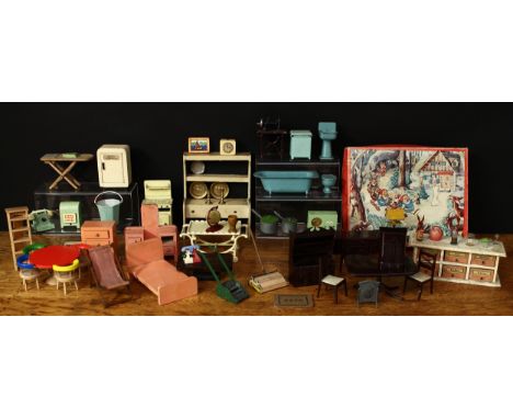 A collection of dolls house furniture, curios and accessories, first-half 20th century and later comprising a Kleeware part d