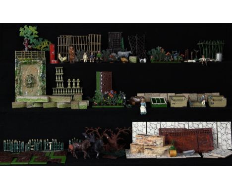 W Britain (Britains) miniature garden series, various examples from the 1930's lead range and the later 1960's plastic range,
