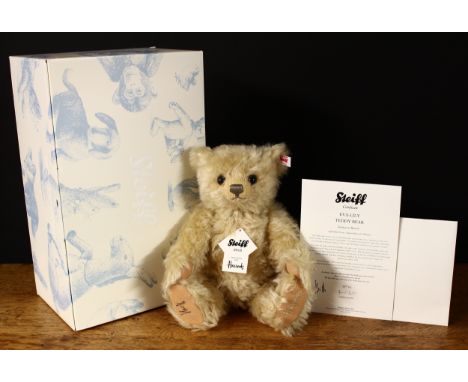 Steiff (Germany) EAN 664908 Eva-Lily 2015 musical teddy bear, exclusive to Harrods, the foot pad signed in black ink, tradema