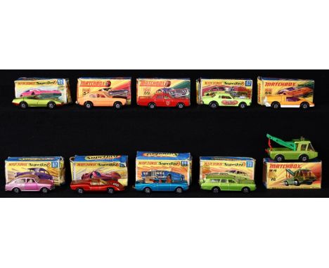 Matchbox 'Superfast' models, comprising No.52c Dodge Charger MkIII, metallic lime green body black interior, black wheels, re