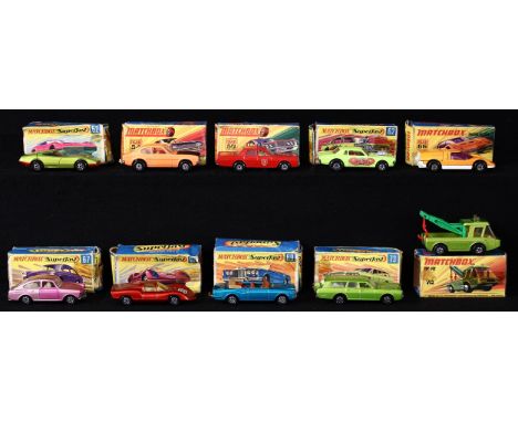 Matchbox 'Superfast' models, comprising No.52c Dodge Charger MkIII, metallic lime green body black interior, black wheels, re