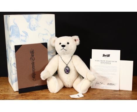 Steiff (Germany) EAN 420009 Margarette teddy bear with scrapbook, trademark Steiff button to ear with red and white tag, 35cm