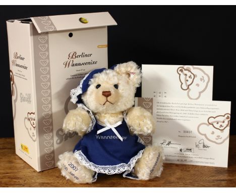 Steiff (Germany) EAN 656125 Berliner Wannseenixe teddy bear, trademark Steiff button to ear with red and white tag, 27cm high