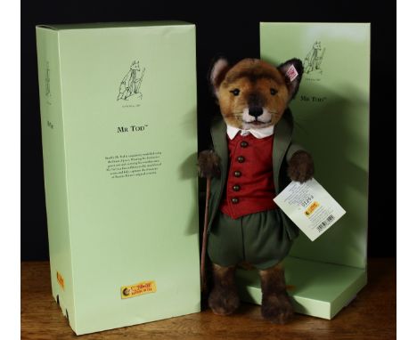 Steiff (Germany) EAN 662492 Beatrix Potter Mr Tod Fox, trademark Steiff button to ear with red and white tag, 35cm high, boxe