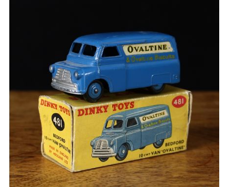 Dinky Toys 481 Bedford 10CWT van 'Ovaltine', mid blue body with Ovaltine decals to side panels, pale blue ridged hubs, boxed