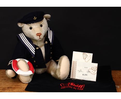 Steiff (Germany) EAN 667954 Kapitan teddy bear, trademark Steiff button to ear with red and white tag, 53cm high, presented i