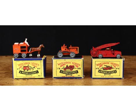 Matchbox Moko Lesney 'Regular Wheels' issues, comprising No.7a Horse Drawn Milk Float, dark orange body with white painted ra