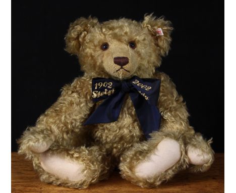 Steiff (Germany) EAN 670985 Centenary Jubilee teddy bear, 1902 - 2002, trademark Steiff button to ear with red and white tag,