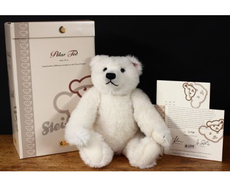 Steiff (Germany) EAN 661747 Polar ted, trademark Steiff button to ear with red and white tag, 40 cm high, boxed with certific