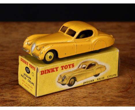 Dinky Toys 157 Jaguar XK120 coupe, deep yellow body, yellow ridged hubs, boxed