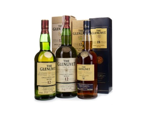 GLENLIVET AGED 18 YEARS Single Malt Scotch Whisky 70cl, 43% volume, in carton. GLENLIVET AGED 12 YEARS - ONE LITRE Single Mal