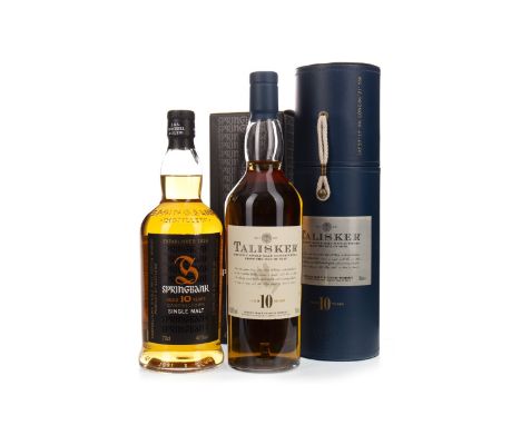 TALISKER 10 YEARS OLD Single Malt Scotch Whisky 70cl, 45.8% volume, in box. SPRINGBANK 10 YEARS OLD Single Malt Scotch Whisky