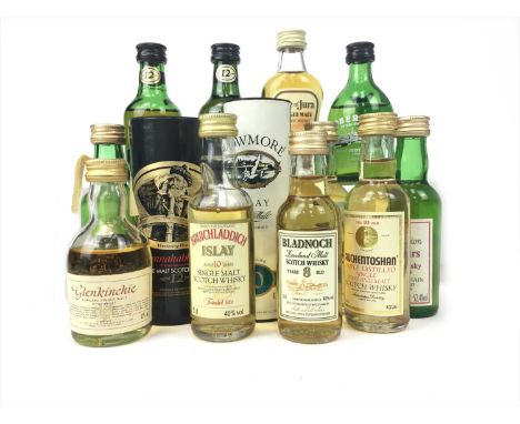THIRTEEN SINGLE MALT SCOTCH WHISKY MINIATURES Includes Bunnahabhain aged 12 years (40%), Bladnoch 8 years old (40%), Bunnahab