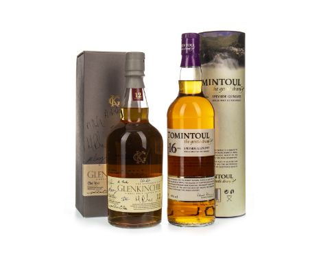 TOMINTOUL AGED 16 YEARS Single Malt Scotch Whisky 70cl, 40% volume, in tube. GLENKINCHIE 12 YEARS OLD Single Malt Scotch Whis