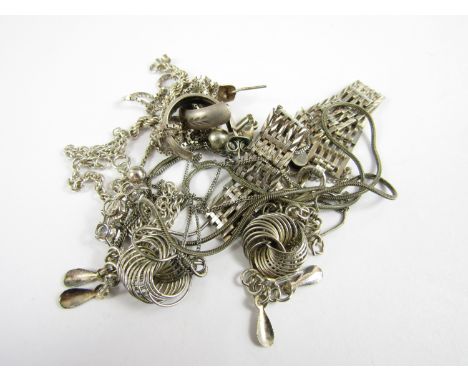 Sundry white metal, including a silver gate link bracelet with padlock clasp, a white metal and cubic zircona pendant necklac