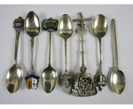 Seven silver and enamel collectors' teaspoons