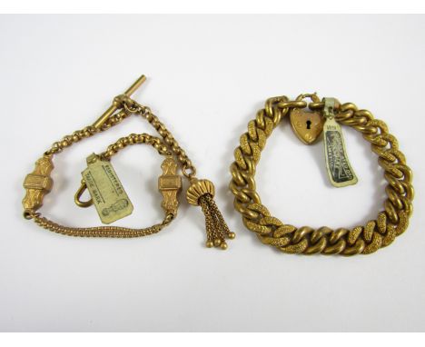 A vintage 'new old stock' rolled gold watch chain with original paper label, together with a similar rolled gold curb-link br