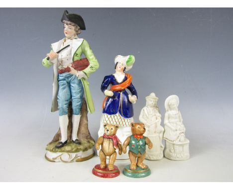Various 19th and 20th century ceramic figurines including Halcyon Days Bears etc