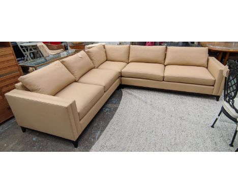 CORNER SOFA, contemporary design, caramel leather upholstered, 290cm x 260cm x 72cm. 