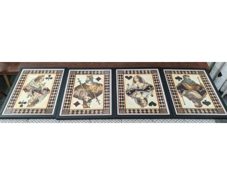 PLAYING CARD PRINTS, a set of four, varnished finish, framed, 50cm x 40cm. (4) 