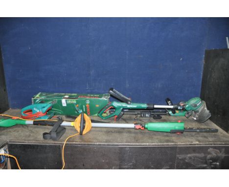 A SELECTION OF GARDENING ELECTRICALS including a Bosch AHS 45-16 240v hedge trimmer, a Garden line pole tree lopper (both PAT