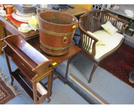 Mixed furniture to include an Edwardian mahogany salon sofa with carved decoration, lath back and upholstered seat with three