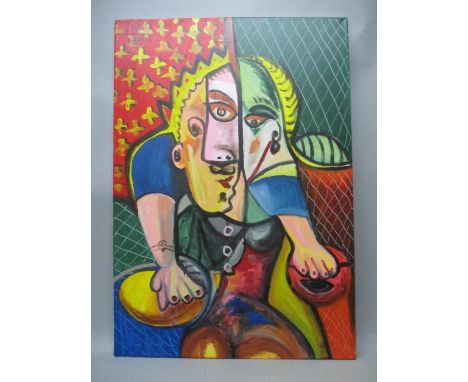 Hassan Atia - an abstract portrait, oil on canvas, signed and dated 3.11.2016 upper left corner, 39 1/2" x 27 1/2" unframed 
