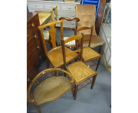 Mixed chairs to include a high button back upholstered chair, a ladder back chair and others 