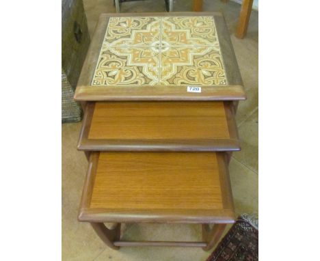 A nest of three G Plan tables tile top