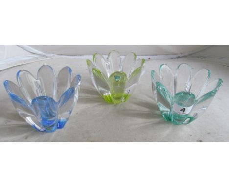 Three coloured Orrefors vases