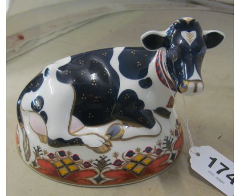 A Royal Crown Derby Imari Friesian cow 'Buttercup' with gold button (mark rubbed)