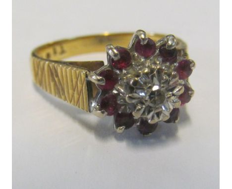 A 9ct gold cluster ring set pink and white stones Size M