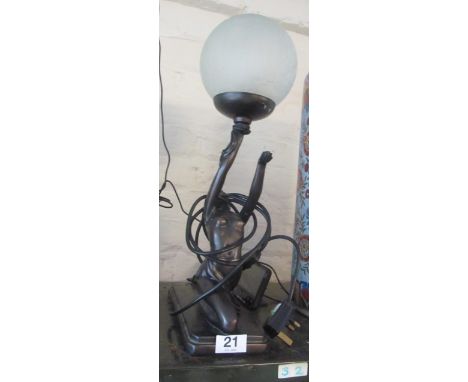 An Art Deco style light lady balancing a circular shade