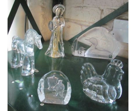 A Swedish disk paperweight, horse, chicken and angel