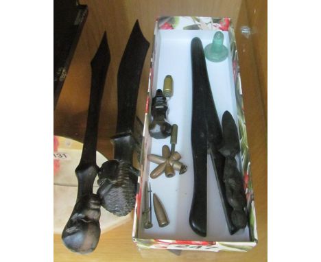 Some carved paperknives, some Trench Art items et cetera