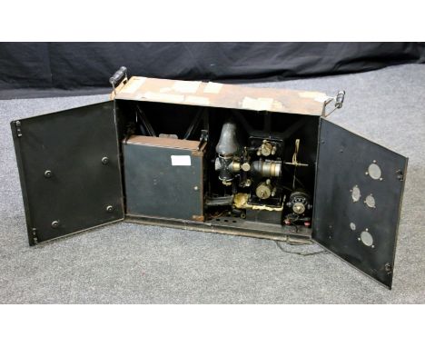 'Butchers Empire Educational Cinematograph Model 5, an early 20th century black japanned electro/mechanical film projector wi