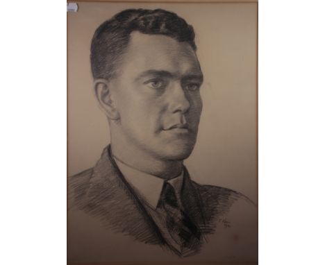 A 1940s Charcoal portrait study of gentleman indistinctly signed and dated 1941 50 x 37cm together with a pencil sketch of an
