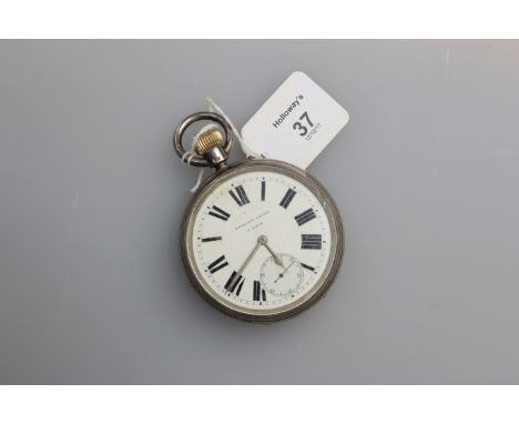 An Edwardian outsized eight-day keyless lever platform watch, white enamel dial, Roman numerals and subsidiary seconds at six