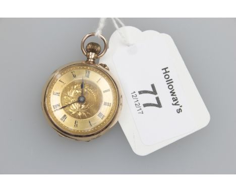 A 9ct gold watch, the engine-turned dial with Roman numerals, keyless cylinder movement