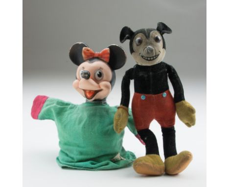 A mid 20th century Dean's felt Mickey Mouse, with cloth filled body, 22cm, together with a Semco celluloid and cloth Minnie M