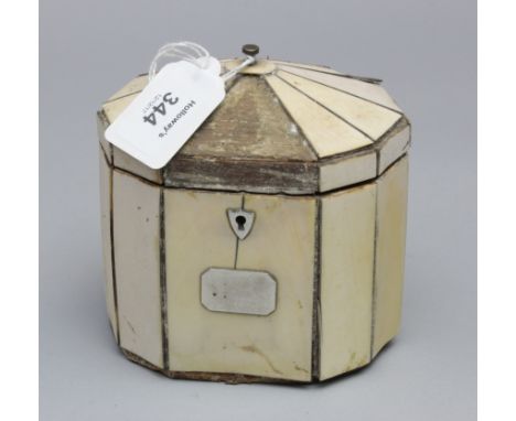 A George III ivory tea caddy of panelled form with domed cover (a project), 13cm high